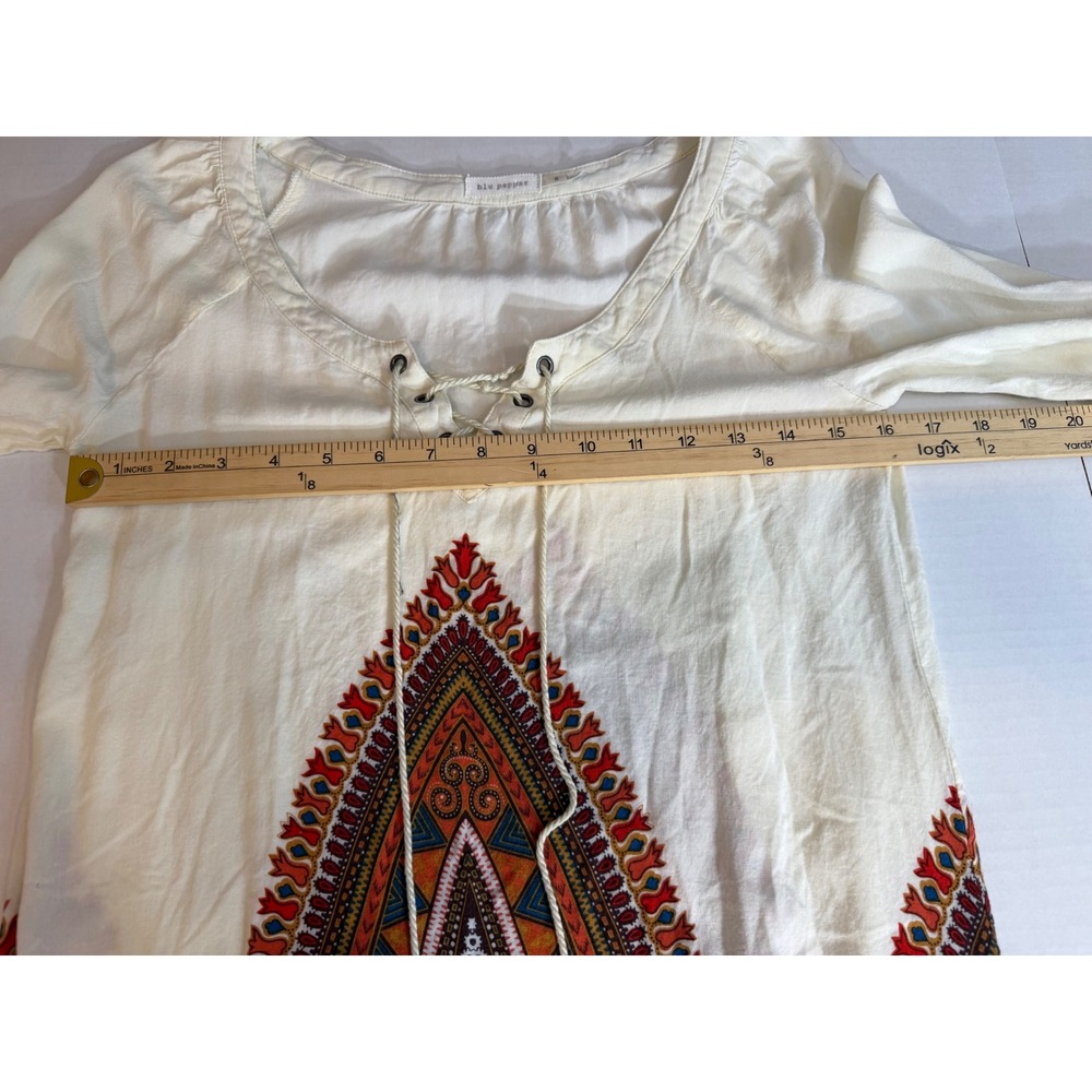 Blu Pepper Boho Embroidered Tunic Top Tribal Print Peasant Small Flowy - Picture 6 of 10